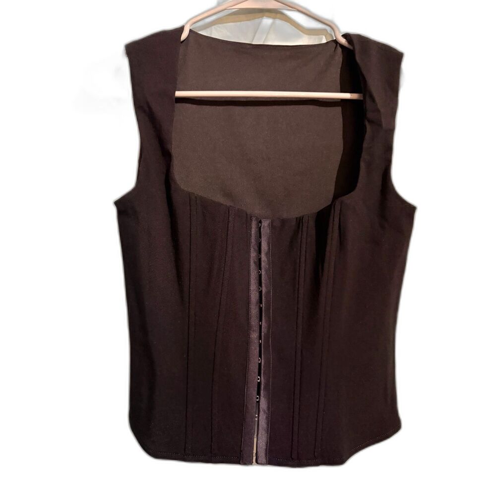 Forest Ink Stiletto Corset Top Medium Black Gothic Hook Eye NWOT